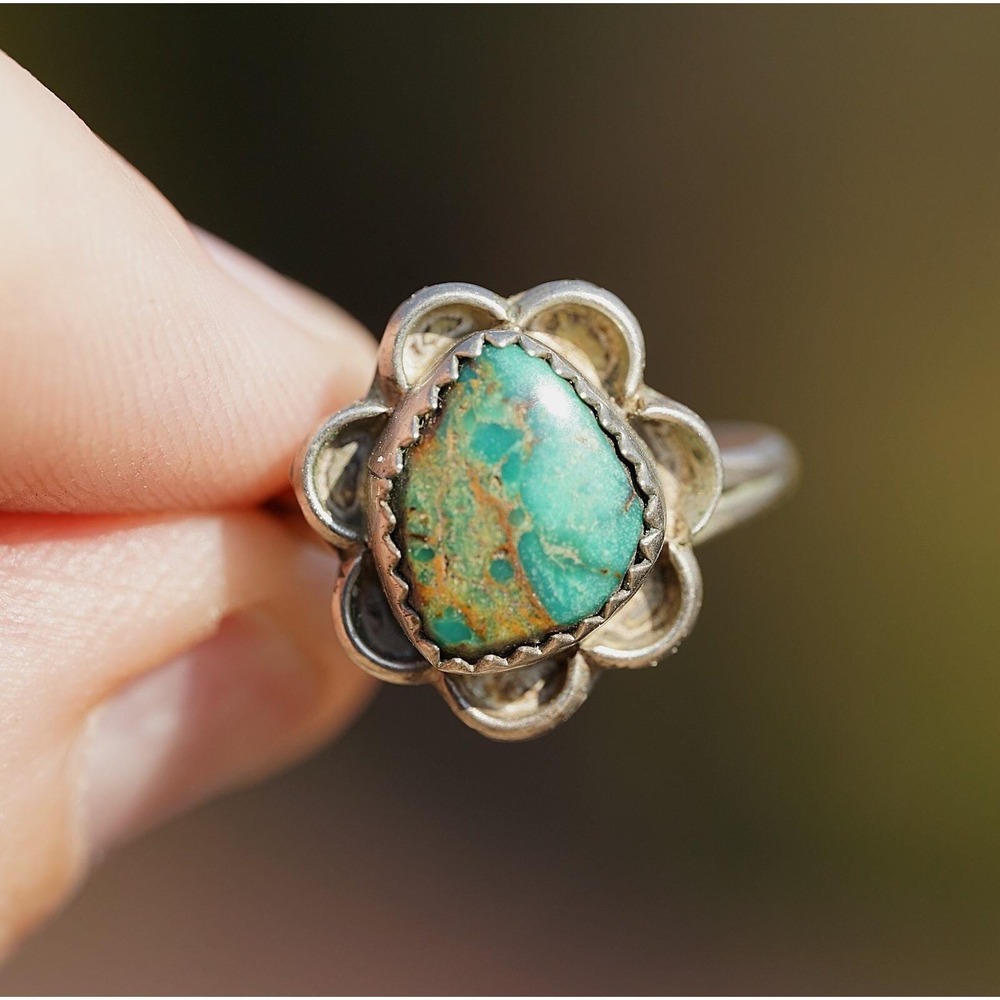 Old Pawn Native American Indian Sterling Silver Turquoise Ring - Size 6.75‎ - Picture 5 of 5